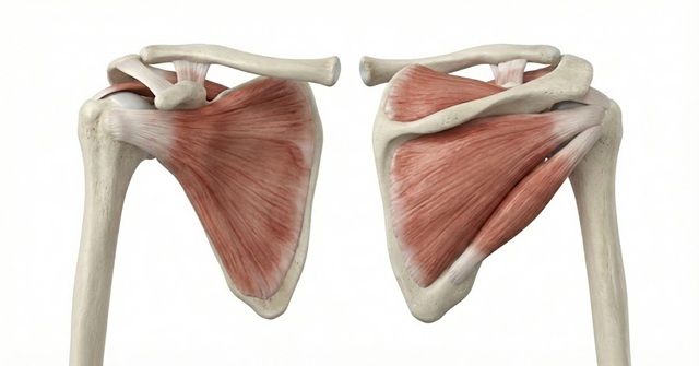 近江八幡市の全身整体つきひ　ローテーターカフ（棘上筋･棘下筋･小円筋･肩甲下筋）の解剖図