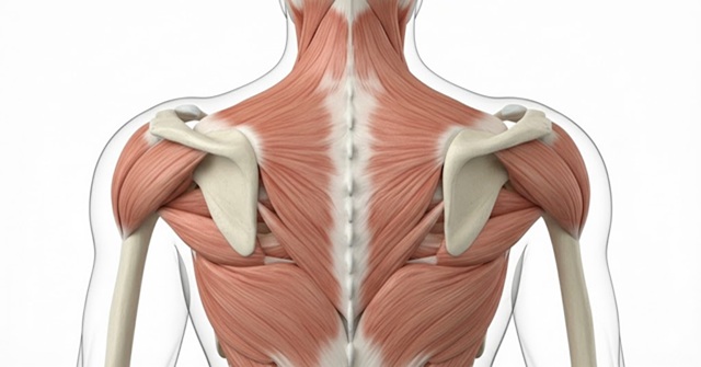 近江八幡市の全身整体つきひ　肩甲骨内側の筋肉（菱形筋）の解剖図