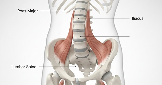 近江八幡市の全身整体つきひ　腰痛の原因となるお腹のインナーマッスル（大腰筋・腸骨筋）の解剖図